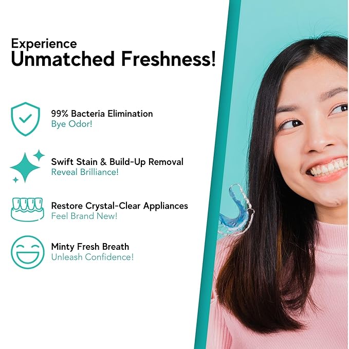 Retainer & Mouth Guard Cleaner Tablets - Mint Flavor Retainer Cleaner Tablets & Invisalign Cleaner - Denture Cleaning Tablets, Denture Cleaner, Aligners, Night Guard, Mouthguard Cleaners - 150 Count