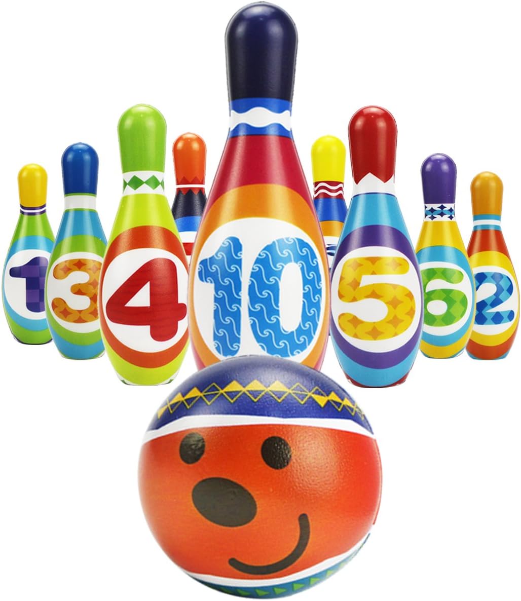 iPlay, iLearn Kids Bowling Toys Set, Toddler Indoor Outdoor Activity Play Game, Soft 10 Foam Pins & Two Balls Playset, Educational, Birthday Party Gift for 18 24 Months, 2 3 Year Old Children Boy Girl