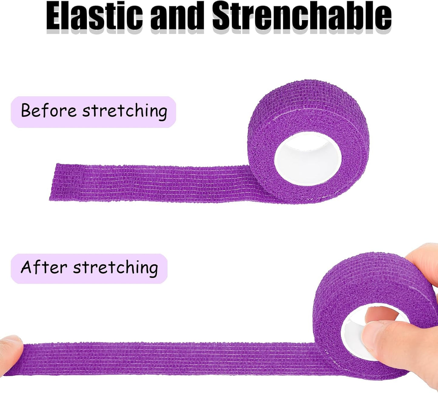 6 Pack 1 Inches Self Adhesive Bandage Wrap Breathable Cohesive Bandage Elastic Tape for Pets, Athletic, Sports, Wrist, Knee, Ankle(5 Yards Per Roll, Purple)