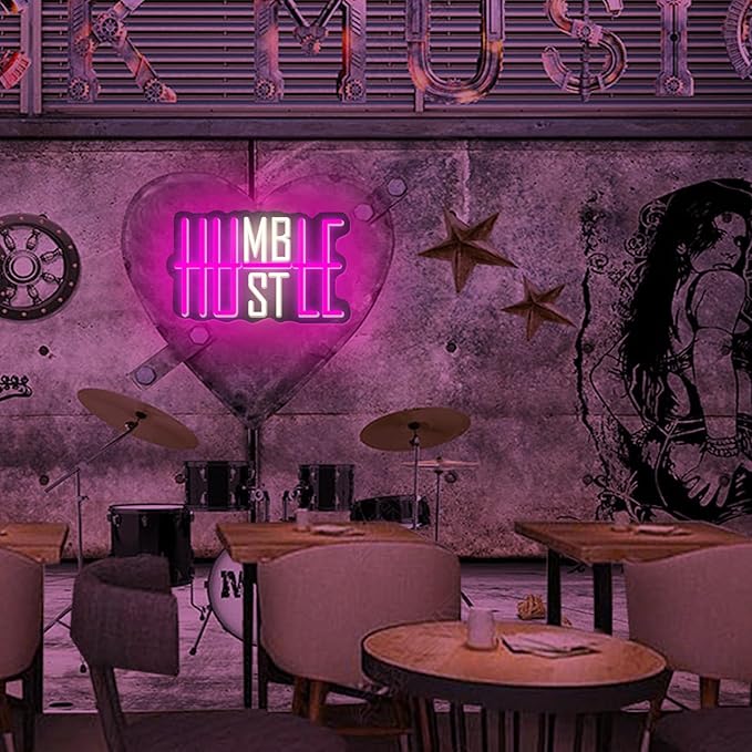 LED Neon Sign HUSTLE Neon Light Christmas Wedding Party Decoration Wall Neon Lamp USB Powered Children Bedroom Night Light Gift (HUSTLE)