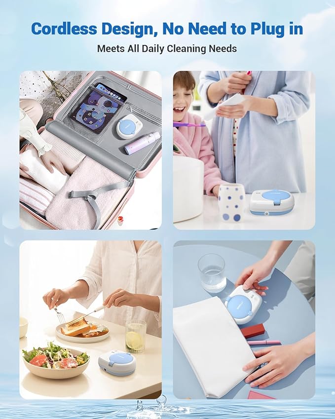 Rechargeable Ultrasonic Retainer Cleaner Machine | 50kHz 1.9 inch Ultra-Thin Portable | Night Guard Aligners Jewelry |6pcs Cleaner Tablets Included | Quick & Deep Clean Modes | Oral Dental Care