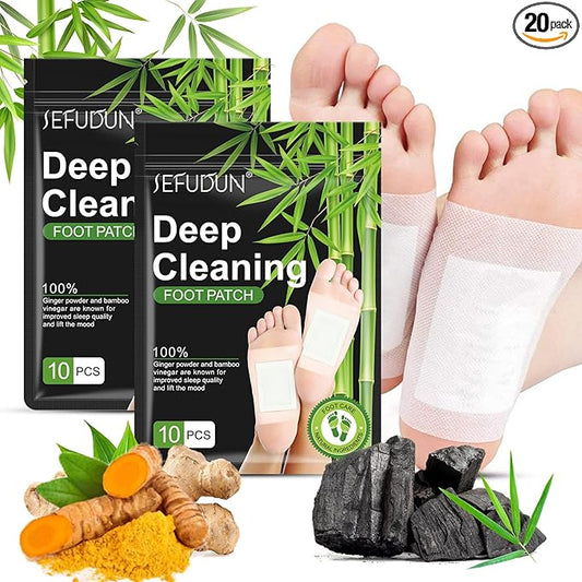 20PCS Foot Pads, Natural Bamboo Vinegar Ginger Powder Foot Pad for Foot Care, Deep Cleansing Foot Pads