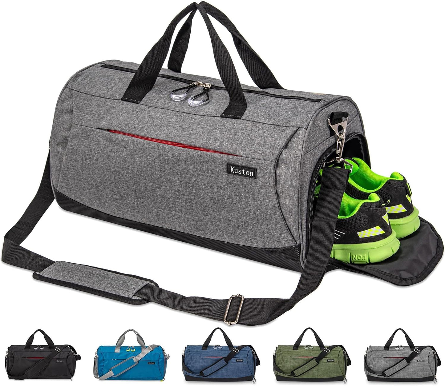 Kuston Sports Gym Bag with Shoes Compartment, Trolley Sleeve and Wet Pocket Gym Duffel Bag Overnight Bag-Upgraded