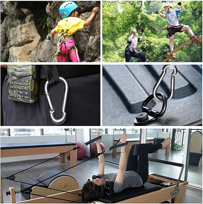 3 Inch Carabiner Spring Snap Hook Steel Clip Link Buckle Heavy Duty 8x80mm 10 Pcs for Outdoor Camping Hiking Hammock Swing, White