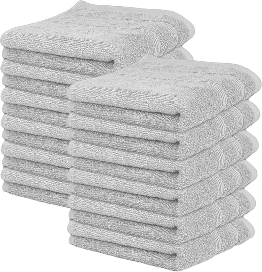 Kaufman - Premium Hand Towels Set for Bathroom, Spa, Gym, and Face Towel 100% Cotton Ring Spun, Ultra Soft Feel and Highly Absorbent Towels (12, Light Gray)
