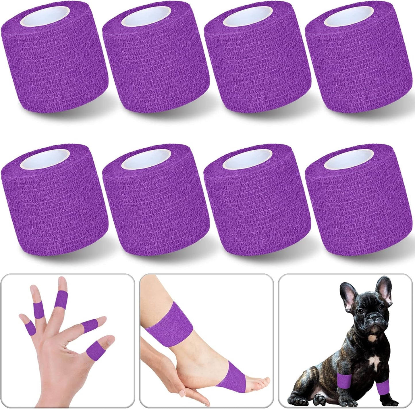 8 Pack 2 in x 5 Yards Cohesive Wrap Self Adhesive Bandage Wrap Elastic Self Adherent Wrap Self Stick Vet Tape for Athletic, Wrist, Ankle, Knees, Pets (Dark Purple)