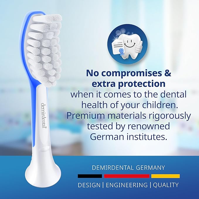 demirdental Kids Toothbrush Heads Compatible with Philips Sonicare Kids Toothbrush Heads - Replacement Heads Sensitive - Brush Heads from Ages 7 to 10 - Dark Blue - Replaces HX6048-8 Pack