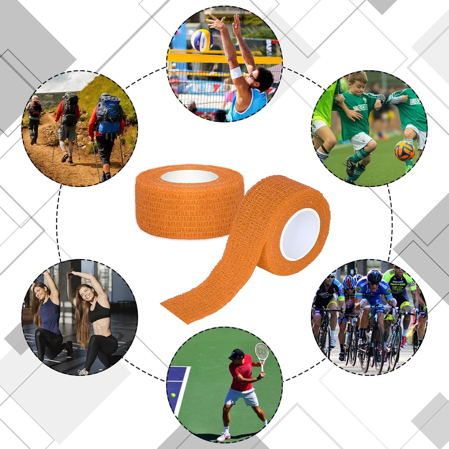 8 Rolls 1” Cohesive Bandage Self Adherent Bandage Wrap Breathable Vet Tape Elastic Adhesive Bandage for Sports, Wrist, Ankle, Tattoo Wraps(Orange)