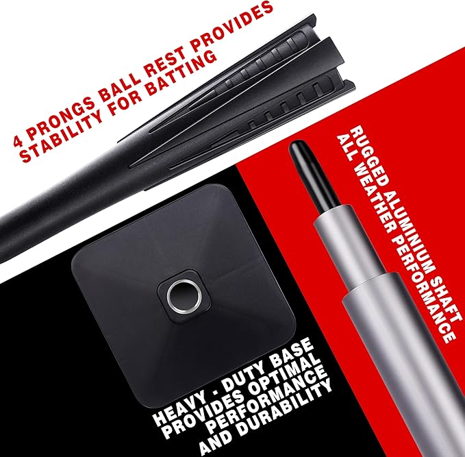 4-Prongs Ball Rest Batting Tee for Baseball and Softball， 23" to 44" Adjustable Baseball Tees for Hitting，Heave Duty Base Baseball Tee （No Included The Baseball）