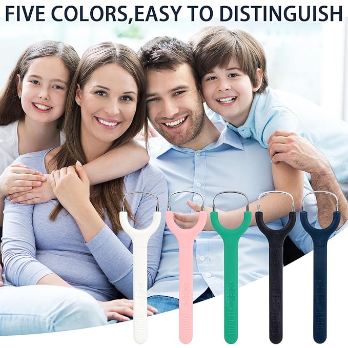 5pcs Colorful Tongue Scraper, Portable Tongue Cleaner with Ergonomic Handle Stainless Steel & Plastic Tongue Scraper for Adults Kids (5 Colors)