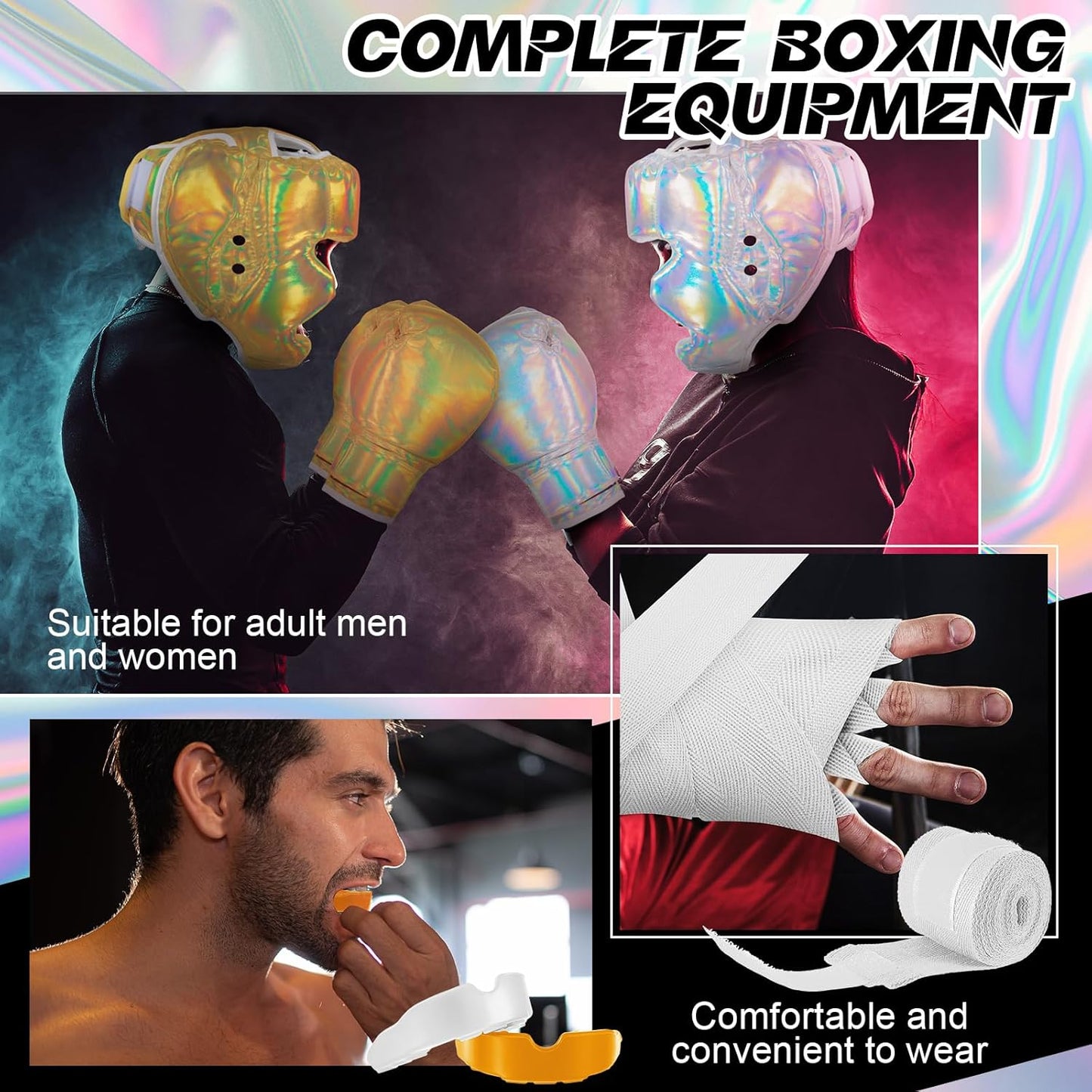 Kanayu 14 Pcs Boxing Set Including 2 Pair of 16 oz Boxing Gloves Headgear Helmet and Hand Wraps Mouth Guards Gifts for Adults Youth Beginners Training Equipment