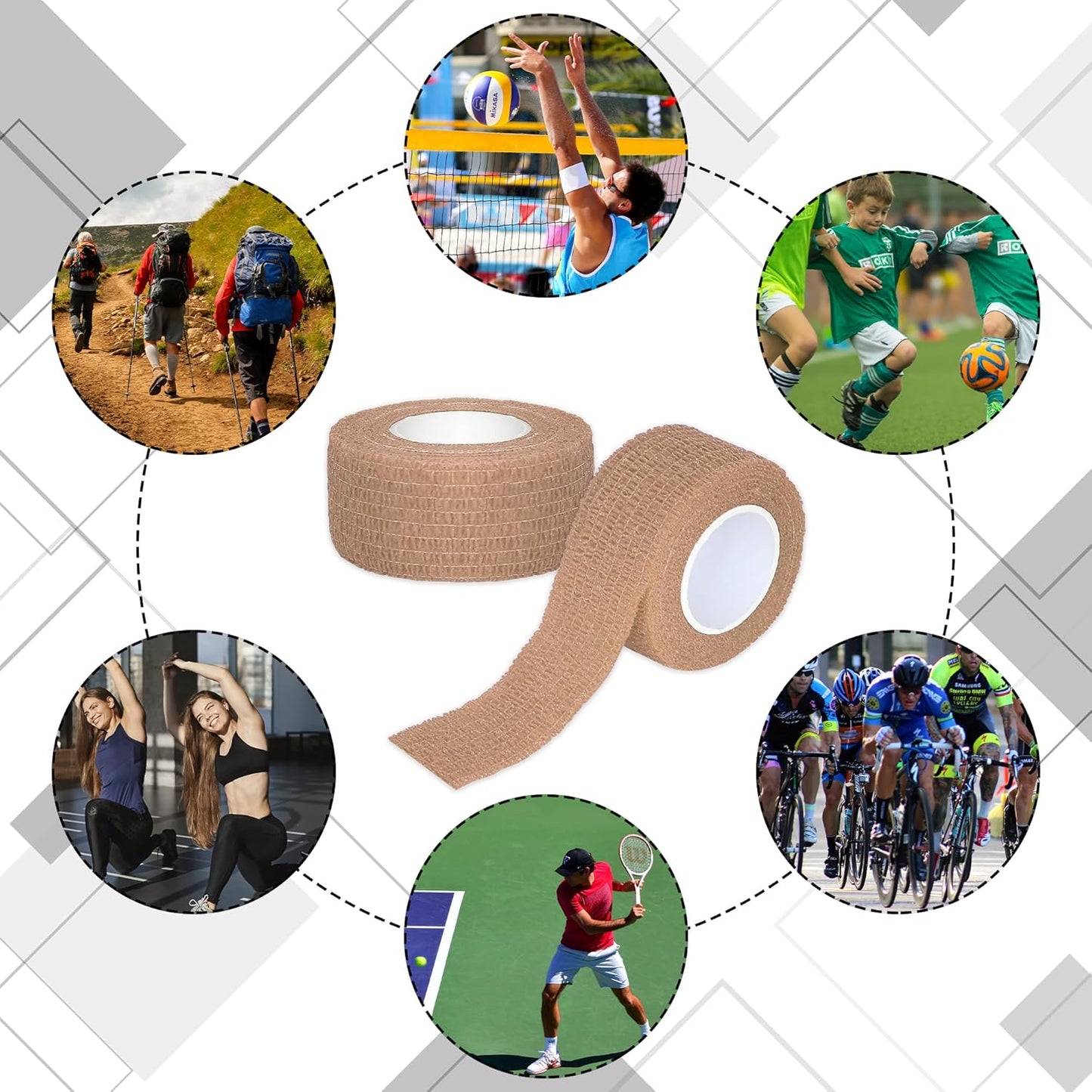 8 Rolls 1” Cohesive Bandage Self Adherent Bandage Wrap Breathable Vet Tape Elastic Adhesive Bandage for Sports, Wrist, Ankle, Tattoo Wraps(Light Brown)