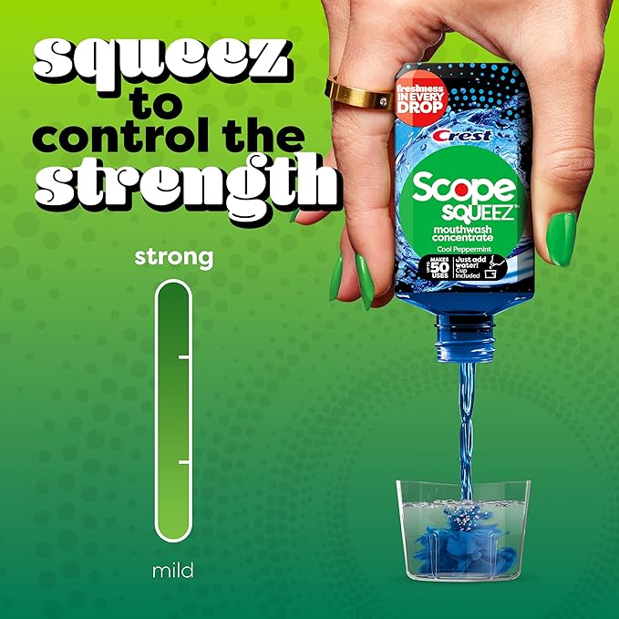 Crest Scope Squeez Mouthwash Concentrate, Cool Peppermint Flavor, 50mL Bottle, Equal Uses up to 1L Bottle *vs 1L Scope Outlast Mouthwash, Squeez to Control The Strength
