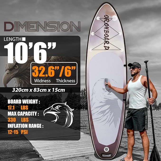 10’6/11’6 Inflatable Stand Up Paddle Board with Premium Paddleboards Accessories, Wide Stable Designed SUP Paddleboard for Adults & Youth.