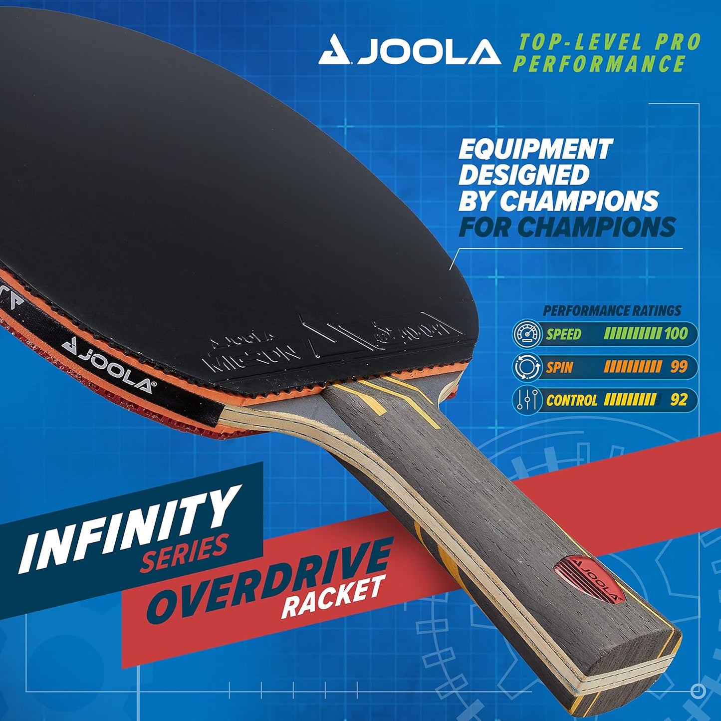JOOLA Infinity Overdrive - Professional Performance Ping Pong Paddle with Carbon Kevlar Technology - Black Rubber on Both Sides - Competition Table Tennis Racket for Advanced Training - Extreme Speed