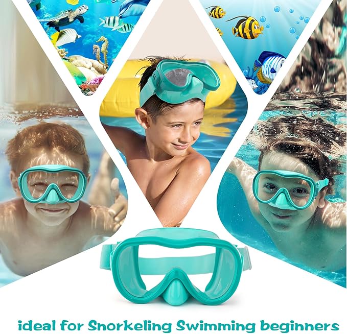 Kids Swim Goggles with Nose Cover, Anti-Leak Swim Mask with Elastic Fabric Strap, UV Protection Swimming Goggles for Kids
