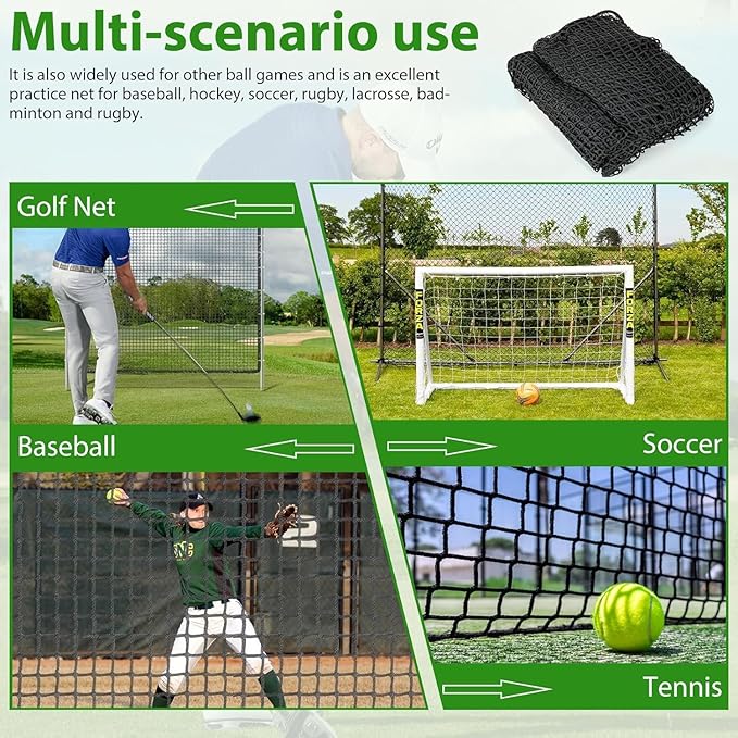 AKOZLIN Heavy Duty Sports Golf Netting Hitting Net 1" Square mesh for Softball,Baseball 10x10ft/10x15ft/10x20ft