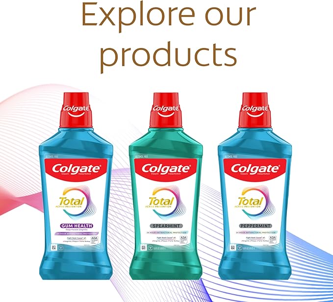 Colgate Total Alcohol Free Mouthwash, Non Burning Peppermint for Bad Breath, Helps Prevent Gingivitis and Plaque, No-Alcohol Mouthwash, Peppermint, 1.0 L