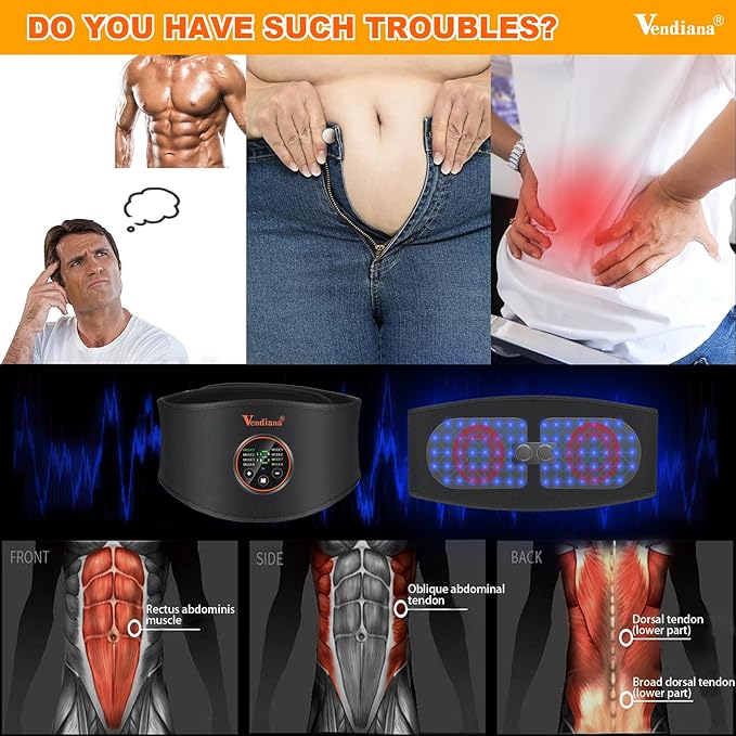 ABS Stimulator Muscle Toner Flex Fitness Belt for Waist Trimmers FDA Cleared AB Machine Abdominal Toning Ems (Black, One Size)