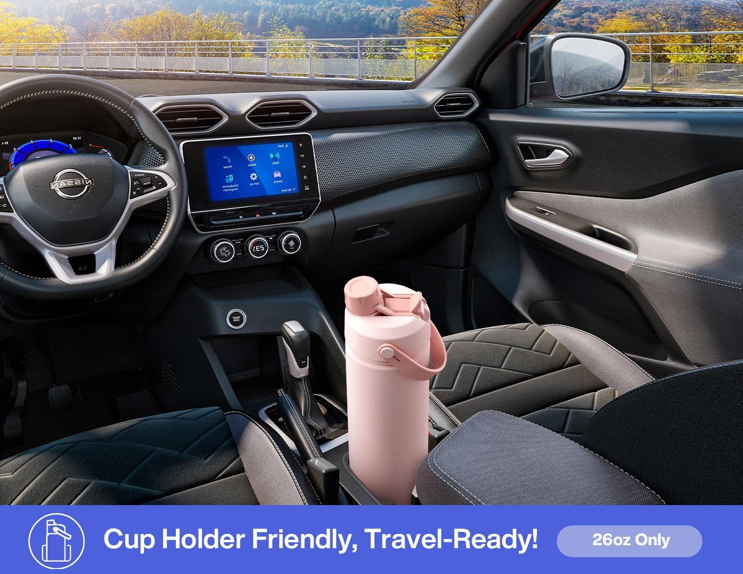 26 oz Insulated Water Bottle with 2-in-1 Straw and Spout Lid, Keep Cold 24H, Leak-Proof, Fits in Car Cup Holder, Stainless Steel Water Bottle for Sports, Travel, and School (Lupine)