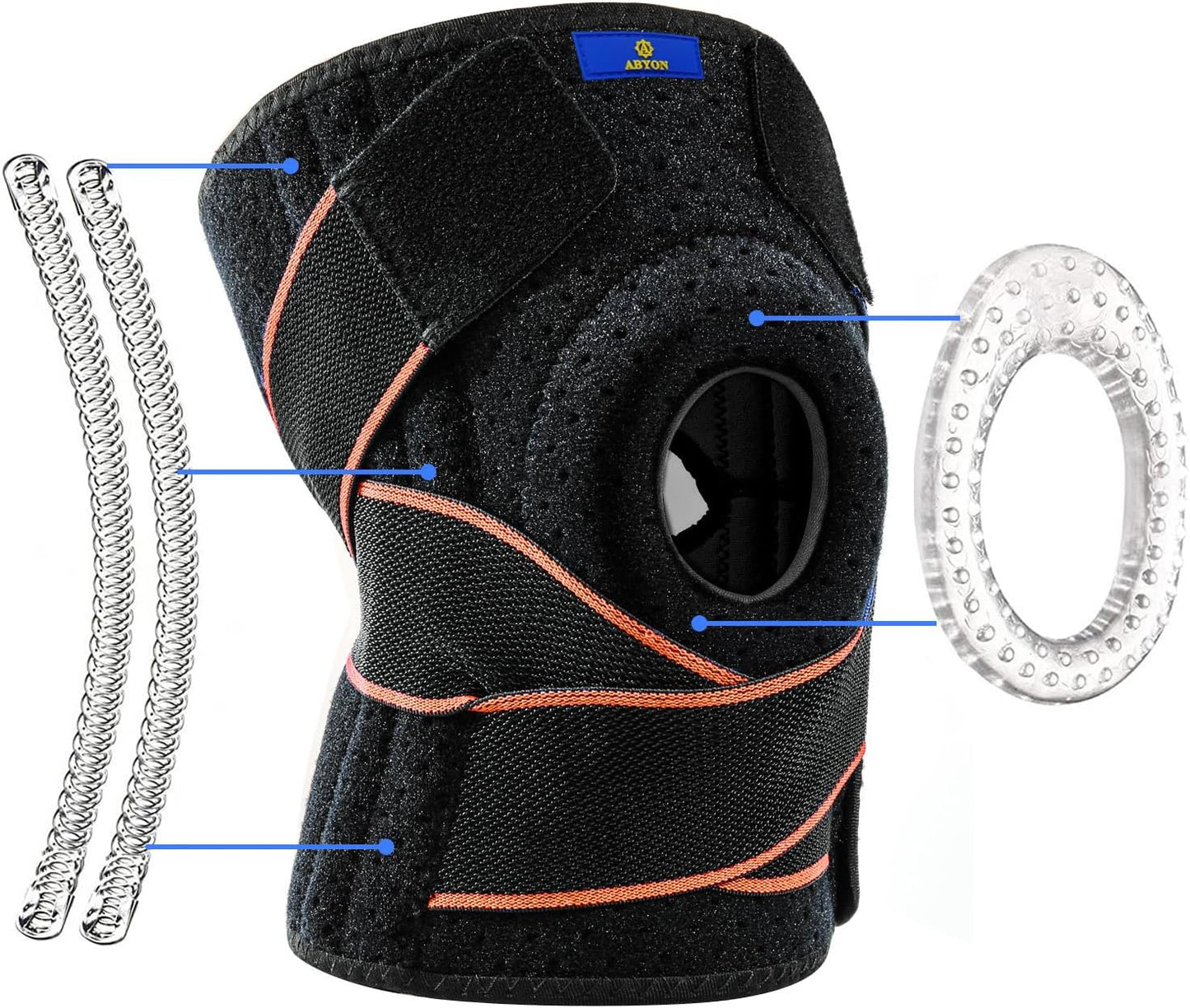 ABYON Adjustable Knee Braces for Knee Pain with Side Stabilizers for Men Women Relieve Meniscus Tear, ACL, LCL, MCL, Arthritis, Non Slip Knee Support for Joint Pain Relief, Injury Recovery