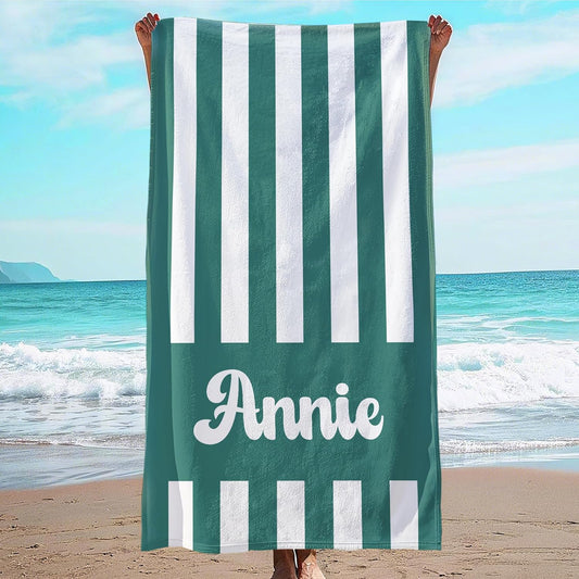 JML Personalized Beach Towel with Name, Custom Cabana Stripe Beach Towel, Customized Microfiber Pool Towel, Quick Dry & Absorbent Swim Towel for Adult,Mother's Day, Birthday, Summer Holiday,Vacation