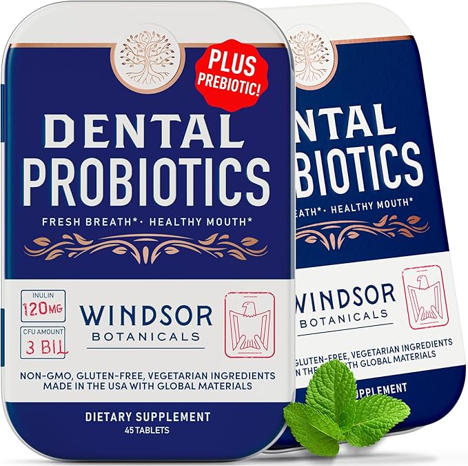 Dental Probiotics for Teeth and Gums - Oral Probiotics for Mouth Bad Breath - 3BN CFU Lactobacillus Salivarius Tablets Paracasei Rhamnosus Streptococcus - 90 Chewable Dental Probiotic in Travel Tins