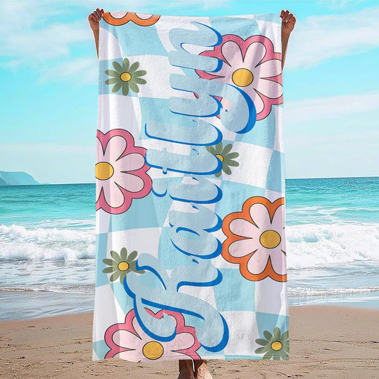 JML Personalized Beach Towel with Name, Custom Flower Beach Towel, Customized Microfiber Pool Towel, Quick Dry & Absorbent Swim Towel for Adult,Anniversary, Birthday, Summer Holiday,Vacation