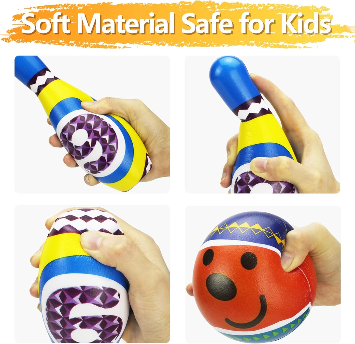 iPlay, iLearn Kids Bowling Toys Set, Toddler Indoor Outdoor Activity Play Game, Soft 10 Foam Pins & Two Balls Playset, Educational, Birthday Party Gift for 18 24 Months, 2 3 Year Old Children Boy Girl