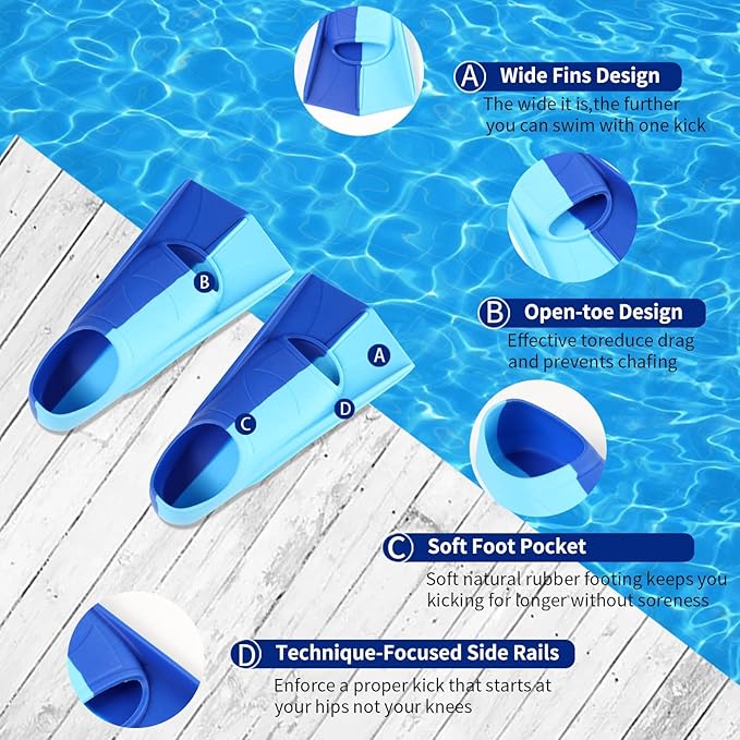 Kids Swim Fins,Short Kids Fins Youth Swimming Flippers for Lap Swimming Training for Children Girls Boys Beginners