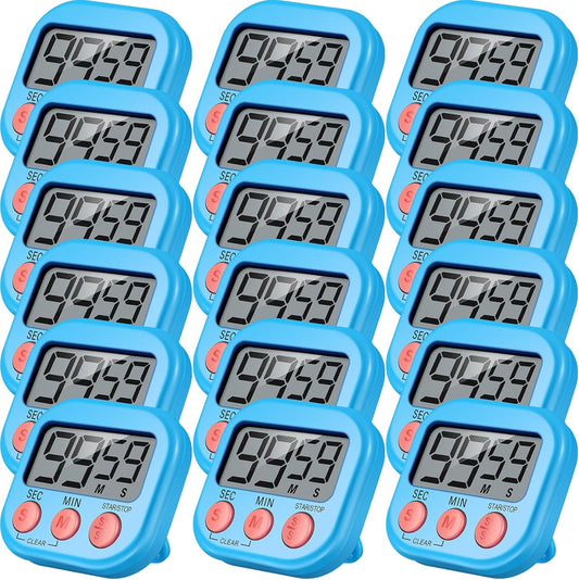 Leumoi 24 Pcs Digital Kitchen Timers Bulk Small Magnetic Timer On/Off Switch Minute Second Count up Countdown Loud Alarm for Classroom Cooking Baking(Blue)
