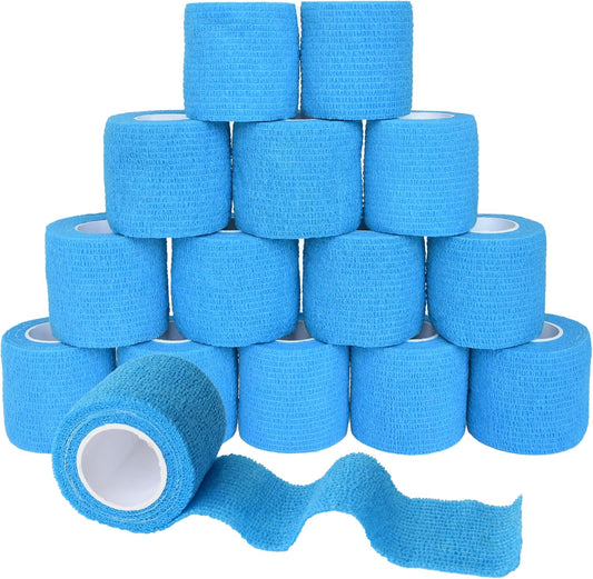 15 Pack Cohesive Wrap 2 Inch x 5 Yards Self Adherent Vet Tape for Pets, Elastic Self Adhesive Bandage Wrap for Sports, Finger, Wrist, Ankle (Blue)