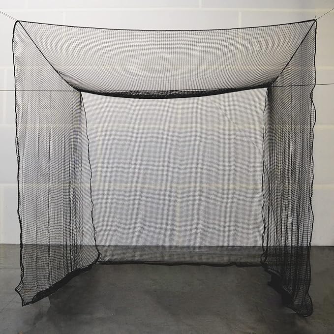 LFS 10x10x10 ft Golf Practice Cage Net with Pre-Installed Impact Baffle – Heavy-Duty #15 Knotted Nylon, 125 lb Break Strength – Frame Not Included