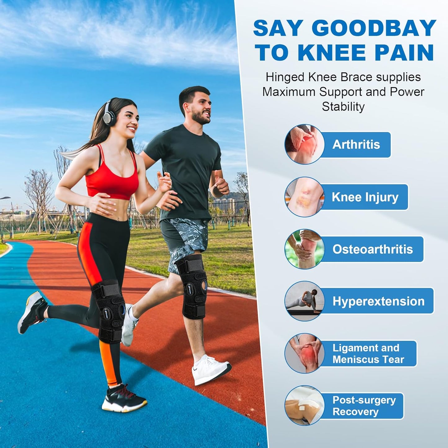 Knee Brace for Men & Women, GEL Patella Support Hinged Knee Braces for Knee Pain with Removable Dual Side Stabilizers, X-Strap Fixing, Medical Knee Brace for Meniscus Tear, ACL, PCL, MCL, Arthritis