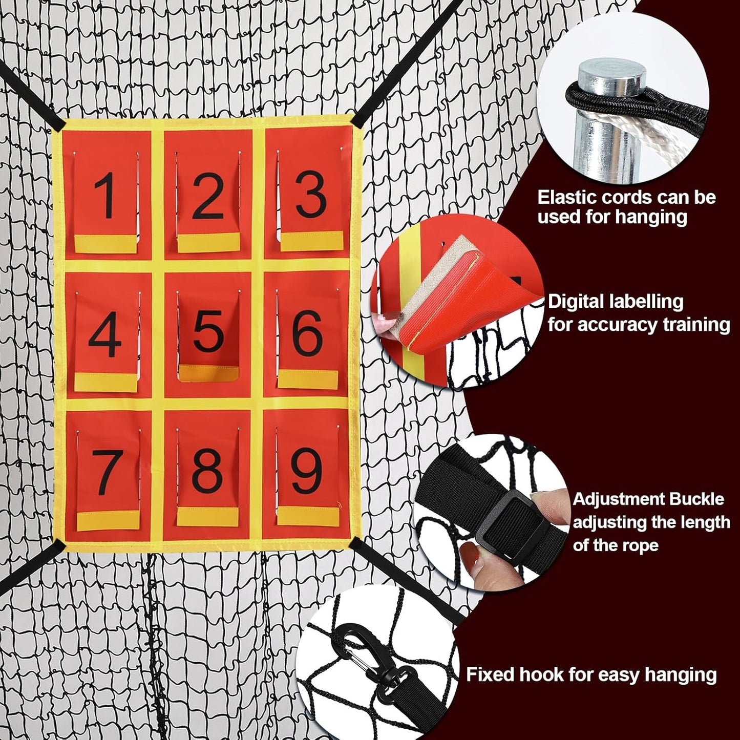 Adjustable Strike Zone Target for Baseball Net,Numbered Pitching Pad,Baseball Softball Target,Practice Throwing and Hitting with Accuracy,for 6x6,7x7 or 8x8 Foot Nets