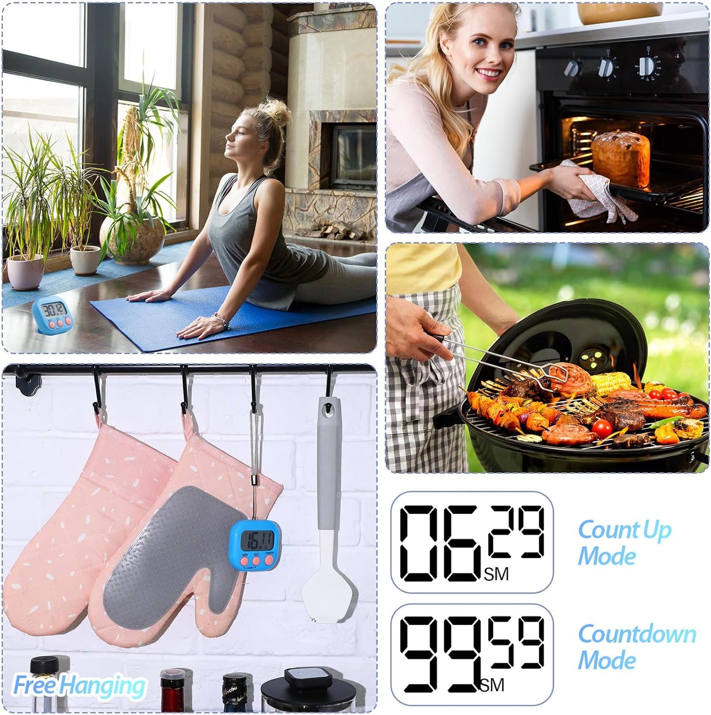 Leumoi 24 Pcs Digital Kitchen Timers Bulk Small Magnetic Timer On/Off Switch Minute Second Count up Countdown Loud Alarm for Classroom Cooking Baking(Blue)