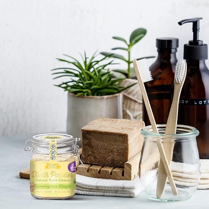 The Dirt - Remineralizing Tooth Powder, Natural Fluoride-Free Teeth Whitening Powder with Hydroxyapatite, Flouride & Gluten Free, Organic Vegan (Lemongrass & Ginger, 51g: 6 Month Supply)