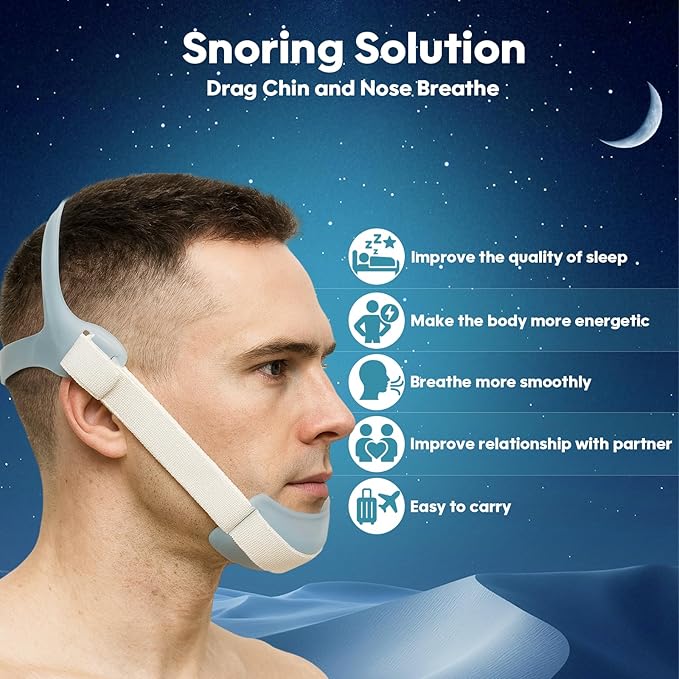 Anti Snoring Chin Strap - Adjustable Snore Stopper for Sleeping | Breathable & Reusable Stop Snoring Solution | Comfortable Anti Snore Device for CPAP Users & Nighttime Snorers