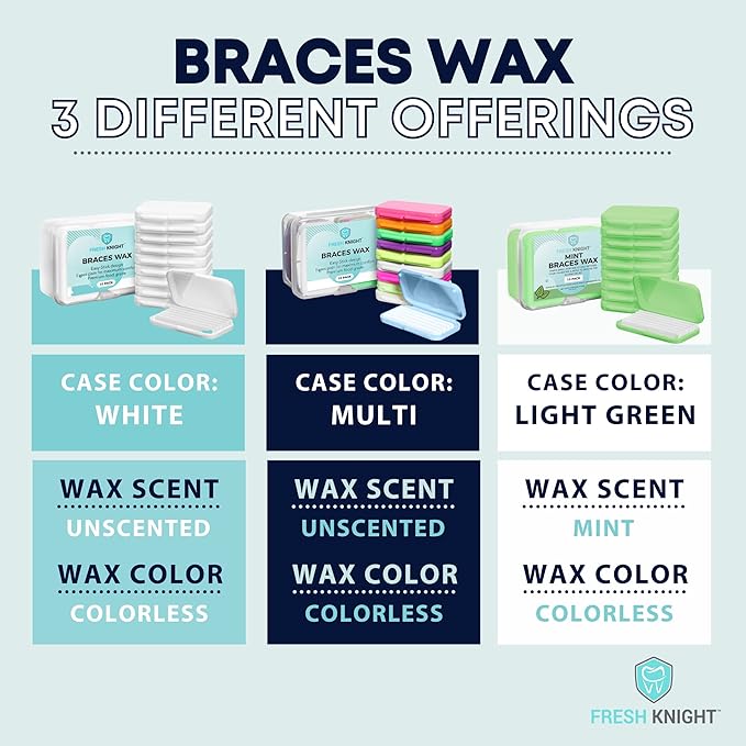 Braces Wax White 10 Pack. Dental Wax for Braces & Aligners, Unscented & Flavorless - 50 Premium Orthodontic Strips Food Grade Fresh Knight