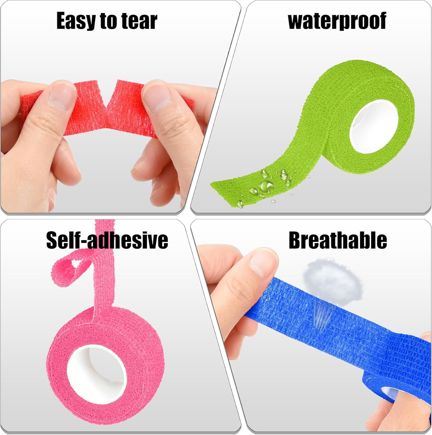 6 Pack 1 Inches Self Adhesive Bandage Wrap Breathable Cohesive Bandage Elastic Tape for Pets, Athletic, Sports, Wrist, Knee, Ankle(5 Yards Per Roll, Mixed Colors)