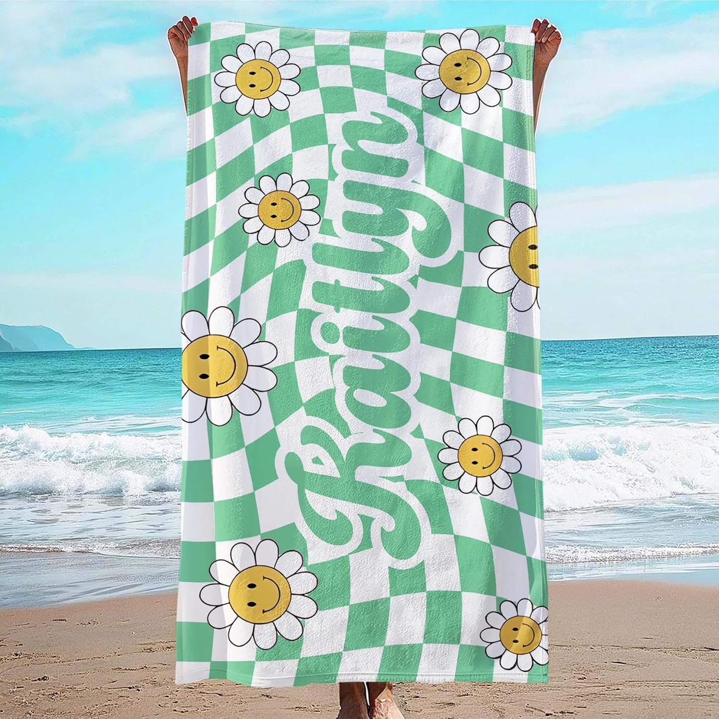 JML Personalized Beach Towel with Name, Custom Flower Beach Towel, Customized Microfiber Pool Towel, Quick Dry & Absorbent Swim Towel for Adult,Anniversary, Birthday, Summer Holiday,Vacation