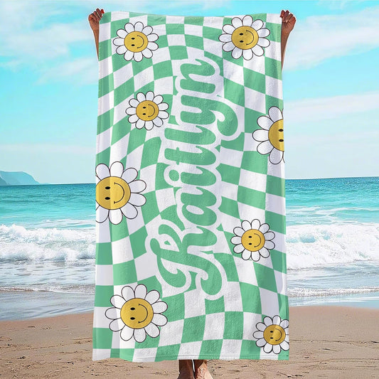 JML Personalized Beach Towel with Name, Custom Flower Beach Towel, Customized Microfiber Pool Towel, Quick Dry & Absorbent Swim Towel for Adult,Anniversary, Birthday, Summer Holiday,Vacation
