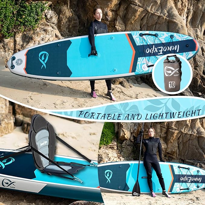 InnoExpo 11' Inflatable Stand Up Paddle Boards with Premium Accessories, Wide Stable SUP Paddle Board Design, Non-Slip Comfort Deck for Youth & Adults
