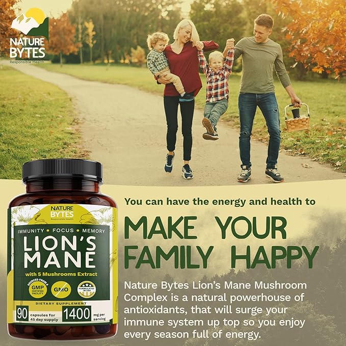Lions Mane Mushroom Complex [100% Pure Extracts] Lion’s Mane, Reishi, Chaga, Maitake & Shiitake Powder for Nootropic Brain Support, Immune Health, Memory, Mood Boost and Focus