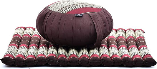Leewadee Meditation Cushion Set – 1 Round Zafu Meditation Pillow and 1 Square Roll-Up Zabuton Meditation Mat, Pillows Bundle Filled with Kapok