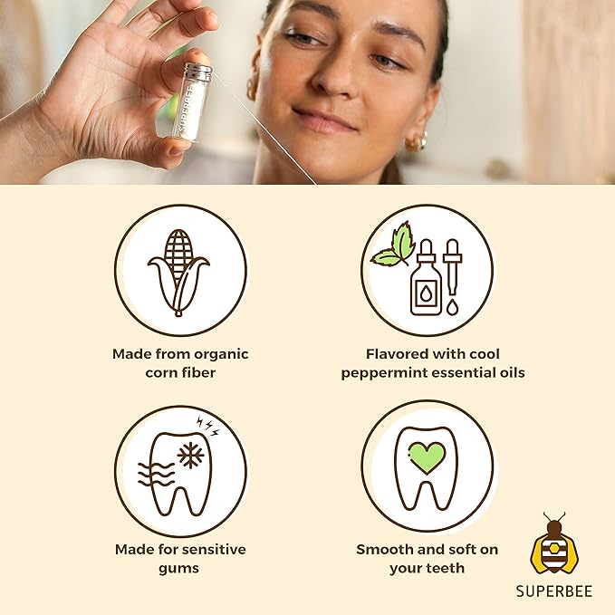 SuperBee Dentos Toothpaste Tablets & Dentos Floss, 150 Tabs, Fluoride Free & Eco Friendly, Travel Mouthwash Tablets, Sensitive Bites Kids Adults, Chewable Tablet, Spearmint