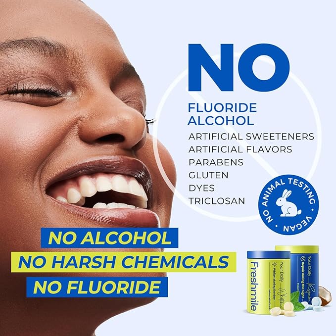 Whitening Toothpaste Tablets with Nano-Hydroxyapatite (NHA), Natural Teeth Whitening & Repair, Xylitol for Fresh Breath, Fluoride-Free, Protects Sensitive Teeth & Gums (120 Count)