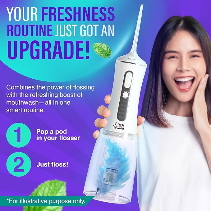 GuruNanda Aqua Pods Pre-Measured Concentrated Mouthwash for GuruNanda Water Flosser 4.0, Fluoride & Alcohol-Free, Wild Mint Flavor, Travel-Friendly, 24 Count