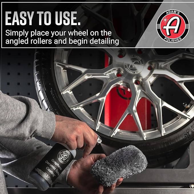Adam's Polishes Rolling Wheel Detailing Stand - Wheel & Tire Car Detailing Roller for Cleaning, Ceramic Coating, Applying Tire Shine & Car Wheel Wash | Garage Accessory for Detailers