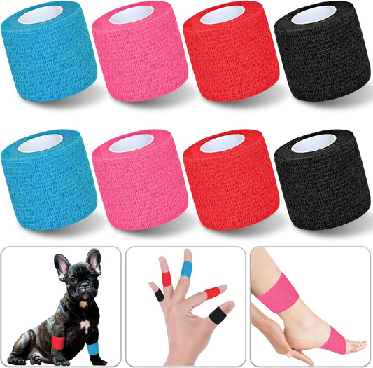 8 Pack 2 in x 5 Yards Cohesive Wrap Self Adhesive Bandage Wrap Elastic Self Adherent Wrap Self Stick Vet Tape for Athletic, Wrist, Ankle, Knees, Pets (Mixed Colors 1)